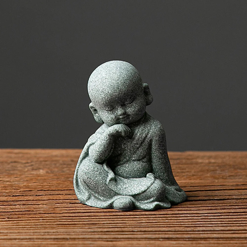 1Pcs Garden Decor Cute Buddha Stone Statue Little Buddhist Monk Buddhism Figurines Zen Garden Ornament Meditation Aquarium Decor