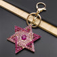 Hexagram Star of David Blessing  Keychain for Women Men Pink Rhinestone Gold Color Jewish Key Chains Jewelry chaveiro K9646S01