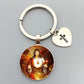 Jesus Sacred Heart Keychain Virgin Mary Glass Dome Key chain Catholic Men's and Women's Jewelry Gifts