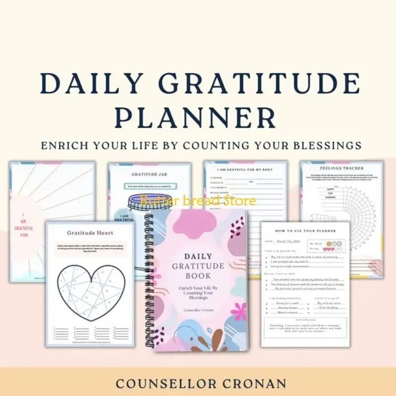 W89C Daily Gratitude Planner Notebook Twin Coil Binding Gratitude Journal For Mindfulness Practice and Mental Health Tracking