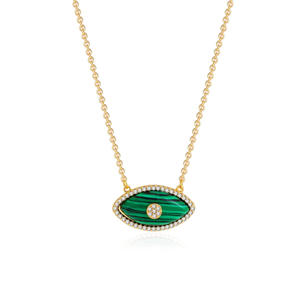 Luxury Natural Stone Evil Eye Pendant Necklace Inlaid Zircon Fashion Stainless Steel Clavicle Chain Jewelry Party Gift for Women
