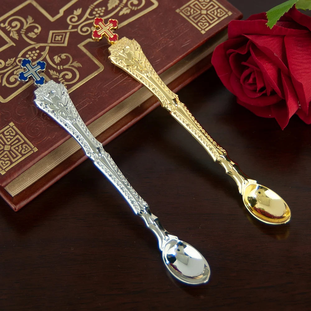 HTISOK Church Product Religion Accessory Gold Plated Orthodox Holy Water Spoon Religious Rituals for Church Decoration