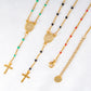 Jesus Stainless Steel Cross Rosary Christian Catholic Religious Width 1.5mm Enamel Satellite Bead Cable Link Chain Necklace