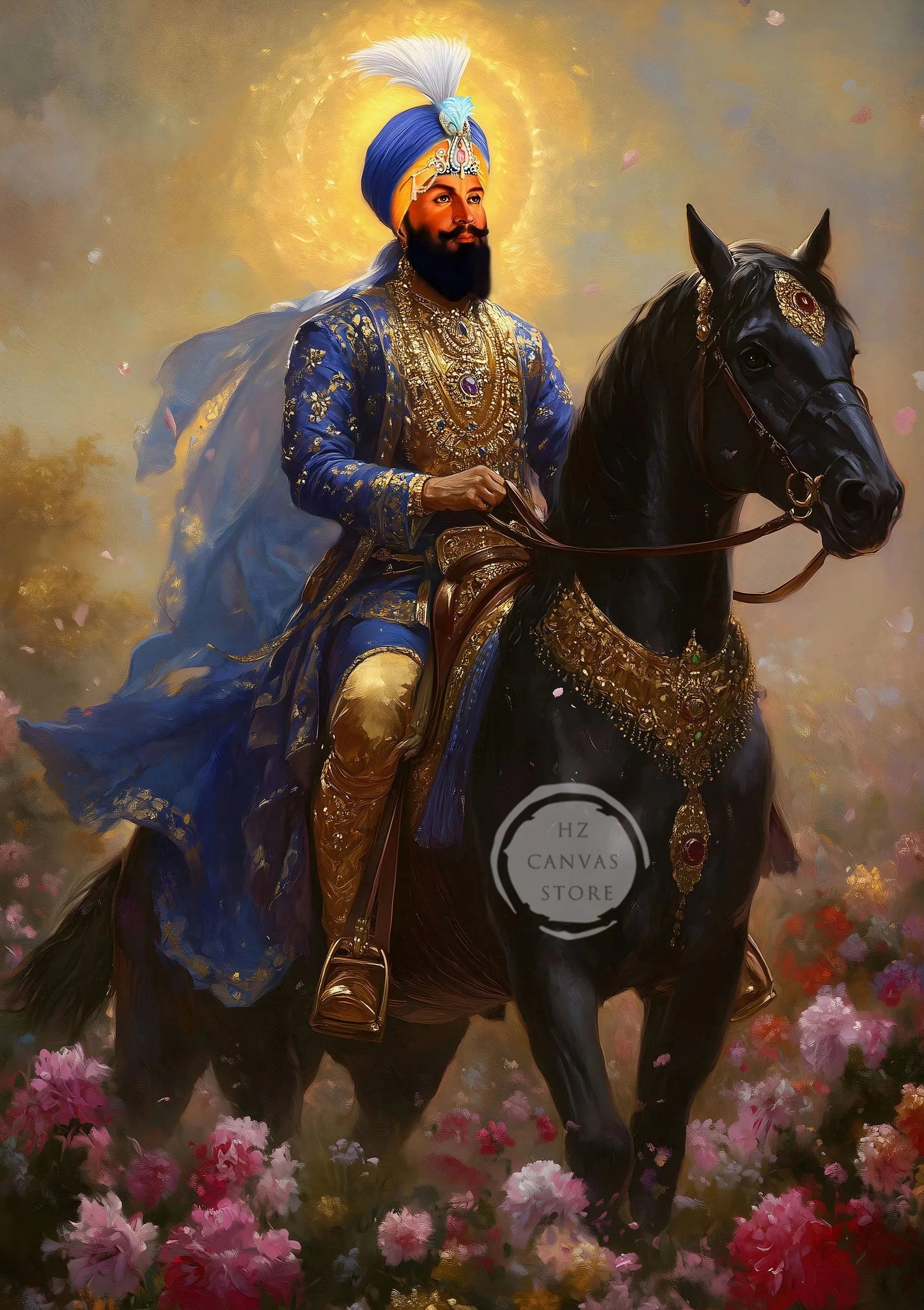 Sikh Historical Art Print of Guru Nanak Dev, Guru Ram Das, Baba Deep Singh & Maharaja Bhupinder Singh Vintage Devotional Poster
