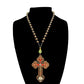 HTISOK Orthodox Crucifix Gold Cross Necklace Wooden Rosary Beaded Chain Religious Jesus Prayer Jewelry
