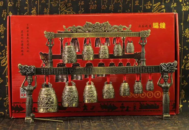 Chinese Old Meditation Gong with 7 Ornate Bell with Dragon Design Chinese Musical Instrument decoration bronze factory outlets