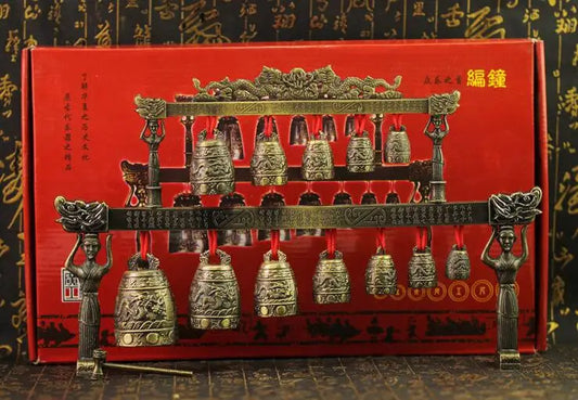 Chinese Old Meditation Gong with 7 Ornate Bell with Dragon Design Chinese Musical Instrument decoration bronze factory outlets