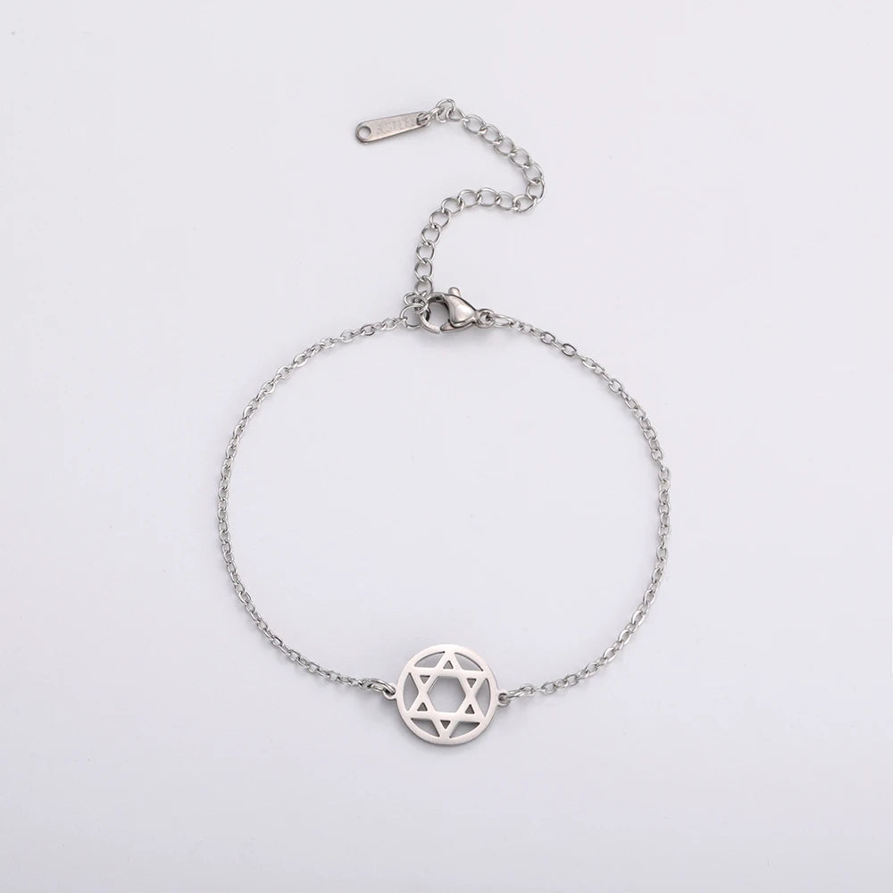 Dawapara Star of David Bracelet Jewish Prayer Judaica Hexagram Charm Protection Amulet Couple Gift Stainless Steel Jewelry