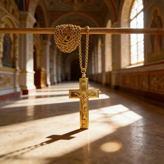 New Gold Plated Catholic Christian Jesus Crucifix Cross Pendant Necklace Religious Jewelry for Men Women Faith Devotional Gift