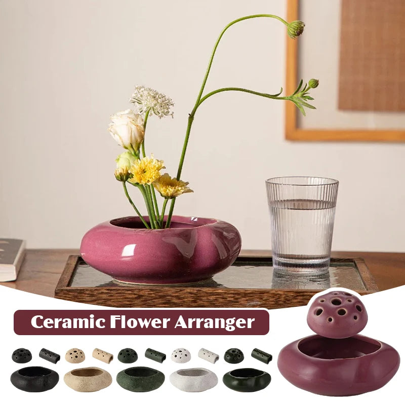 Creative Lotus Seedpod Ceramic Vase Zen Tea Table Desktop Japanese Ikebana Flower Arrangement Utensils Ceramic Stone Sand Decor