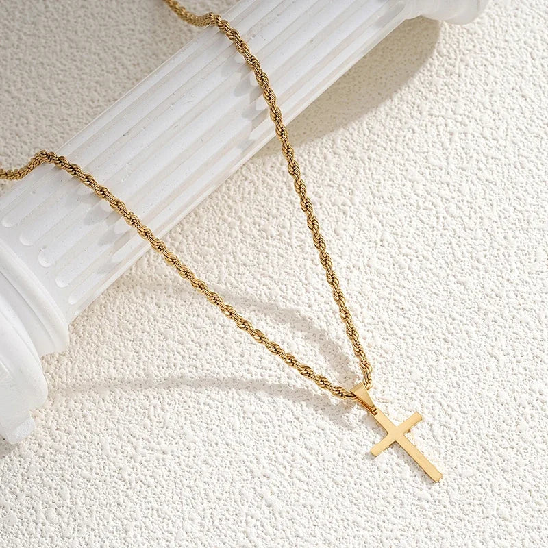New Stainless Steel Cross Pendant Necklace for Men Women Minimalist Gold Color Jewelry Male Female Necklaces Chokers Gifts 2025