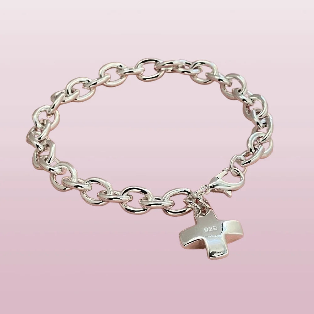 925 Sterling Silver Unique Cross Bracelets For Women Fashion Costume Jewelry 20cm 8inch Wedding Accessories Christmas Gifts