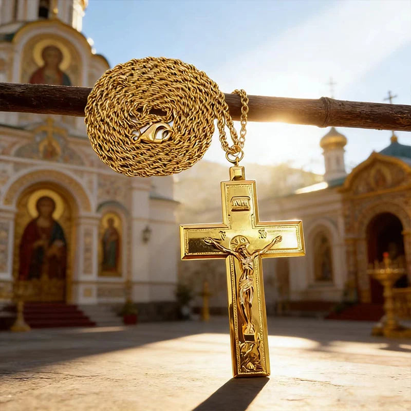 New Gold Plated Catholic Christian Jesus Crucifix Cross Pendant Necklace Religious Jewelry for Men Women Faith Devotional Gift