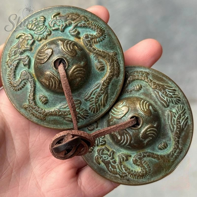 Antique Tibetan Tingsha Cymbals Sanskrit Brass Chime Bells Meditation Gong for Spiritual Healing Mindfulness Yoga Buddhist