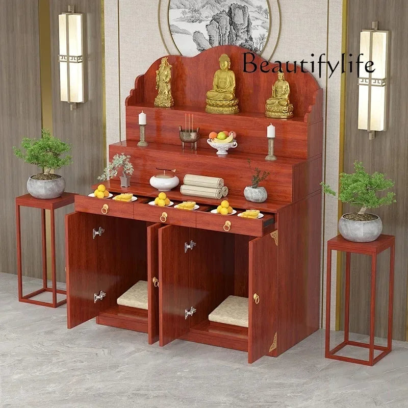 A  New Chinese Household Altar Incense Burner Table Economical Altar Three-Layer Heightening Buddha Shrine feng shui