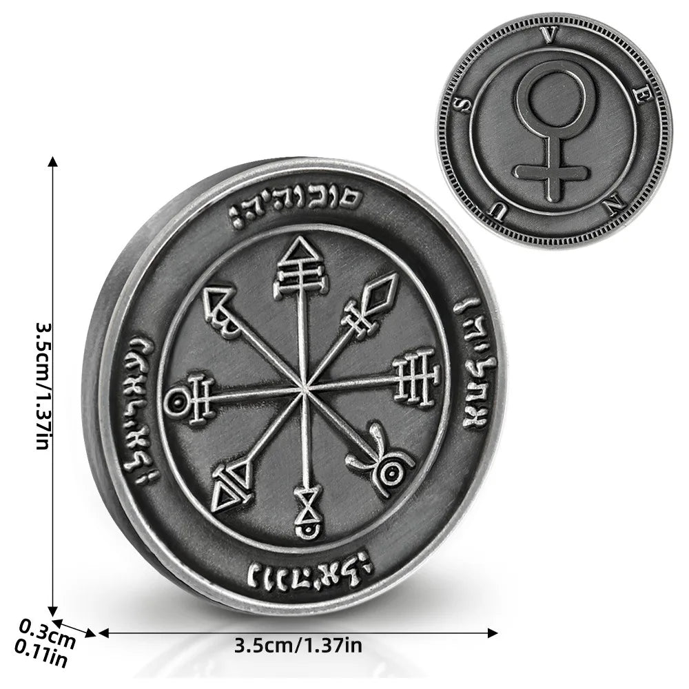 Key of Solomon Pentacle Talisman Coin Planetary Seal Amulet Occult Metal Tokens for Rituals,Spiritual Divination Gift Set