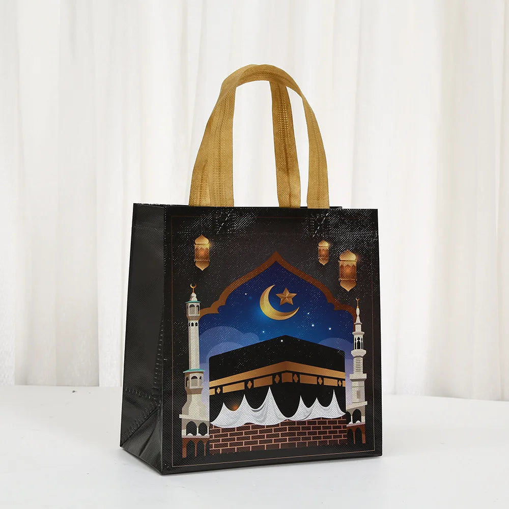 16/4Pcs Umrah Gift Bag with Handle Eid Mubarak Cookie Candy Packaging Bag Box Muslim Islamic Festival Party Decor Supplies