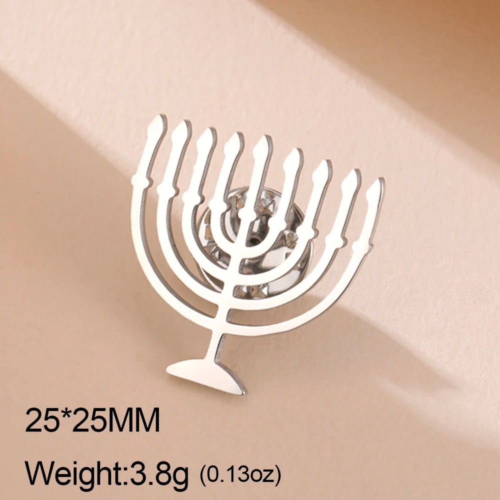 Dawapara Hebrew Letter Chai Brooch Star of David Menorah Jewish Symbol Lapel Pins Hanukkah Gift Stainless Steel Jewelry
