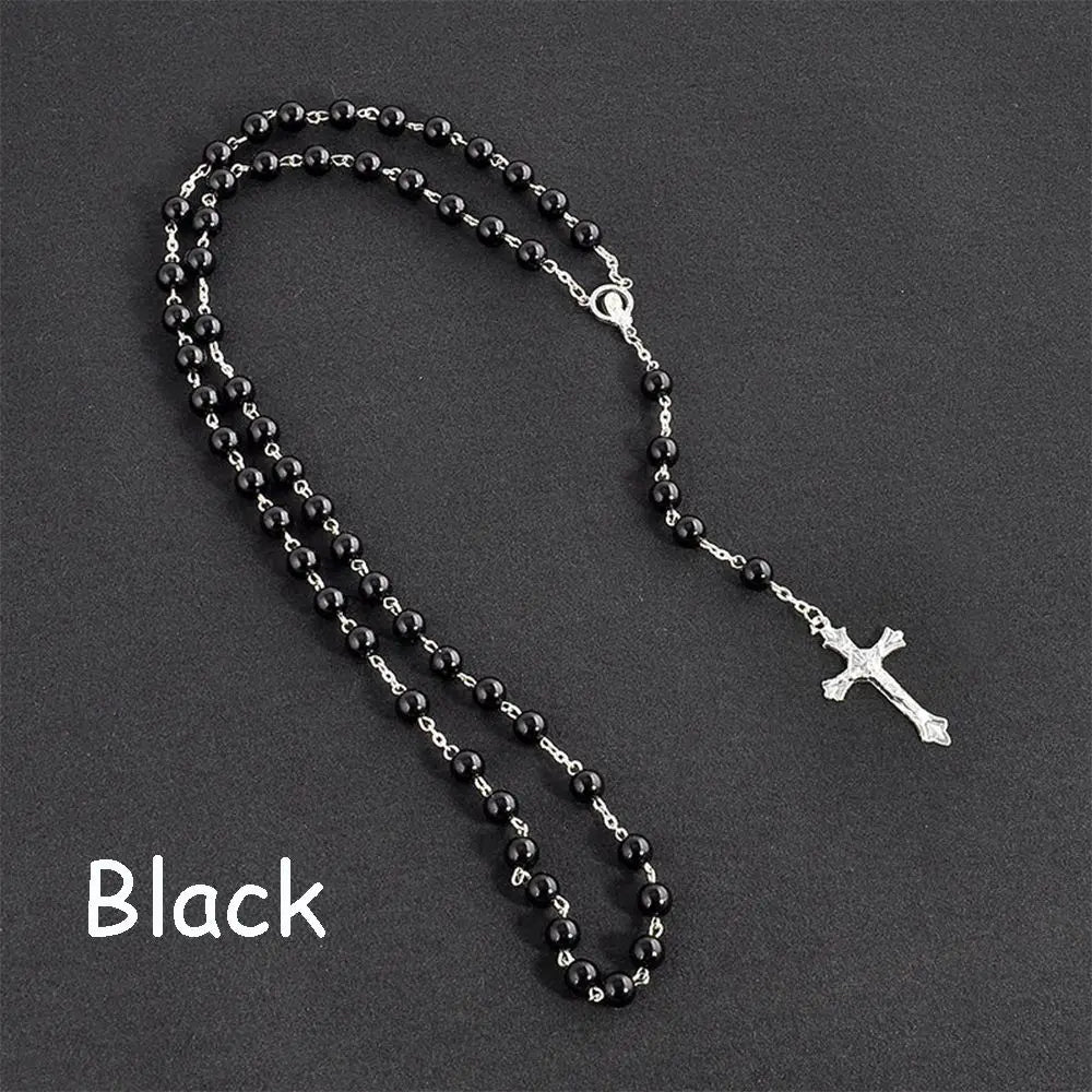 Fashion Vintage Crucifix Virgin Mary Pendant Cross Necklace Jesus Rosary Beads Chain