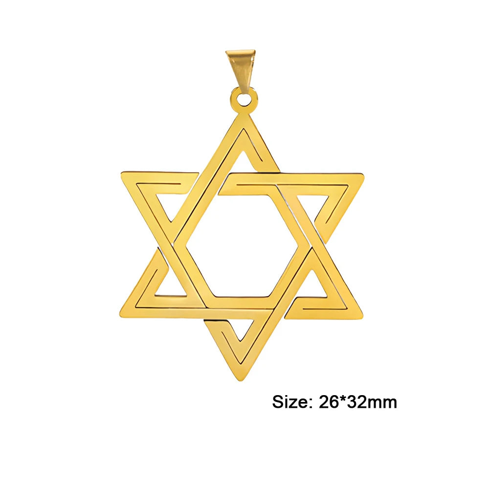 EUEAVAN 1pc Jewish Star of David Hexagram Pendant Stainless Steel Amulet Charms for Jewelry Making Necklace Supplies