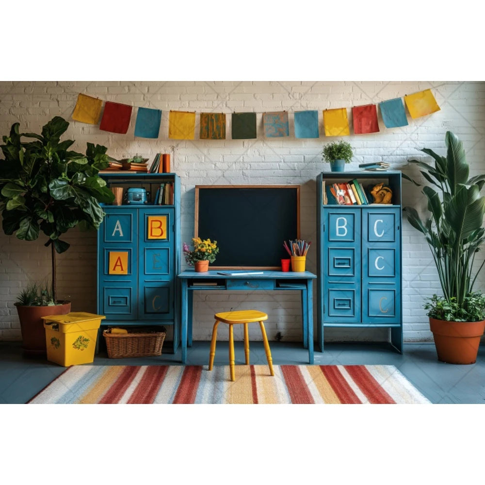 Back To School Season Backdrop Bookcase Blackboard Book Pencil Table Children Graduation Holiday Party Photography Background