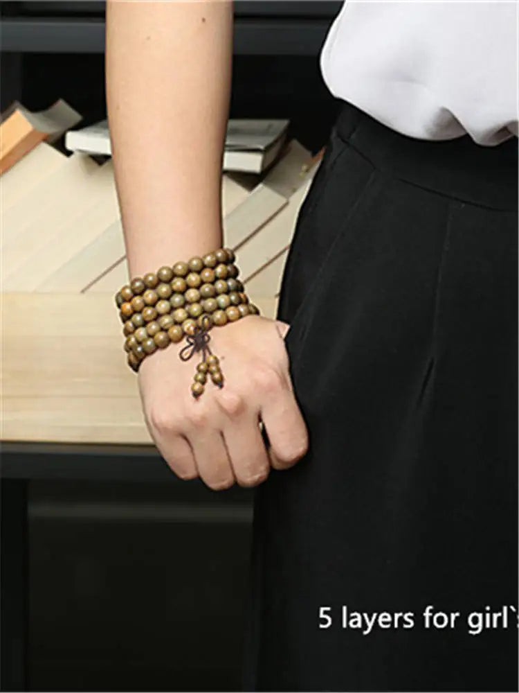 Buddhist 8mm 108 Natural Green Sandalwood Prayer Malas Bracelets Fragrant Wooden Verawood Beads Necklace BRO933
