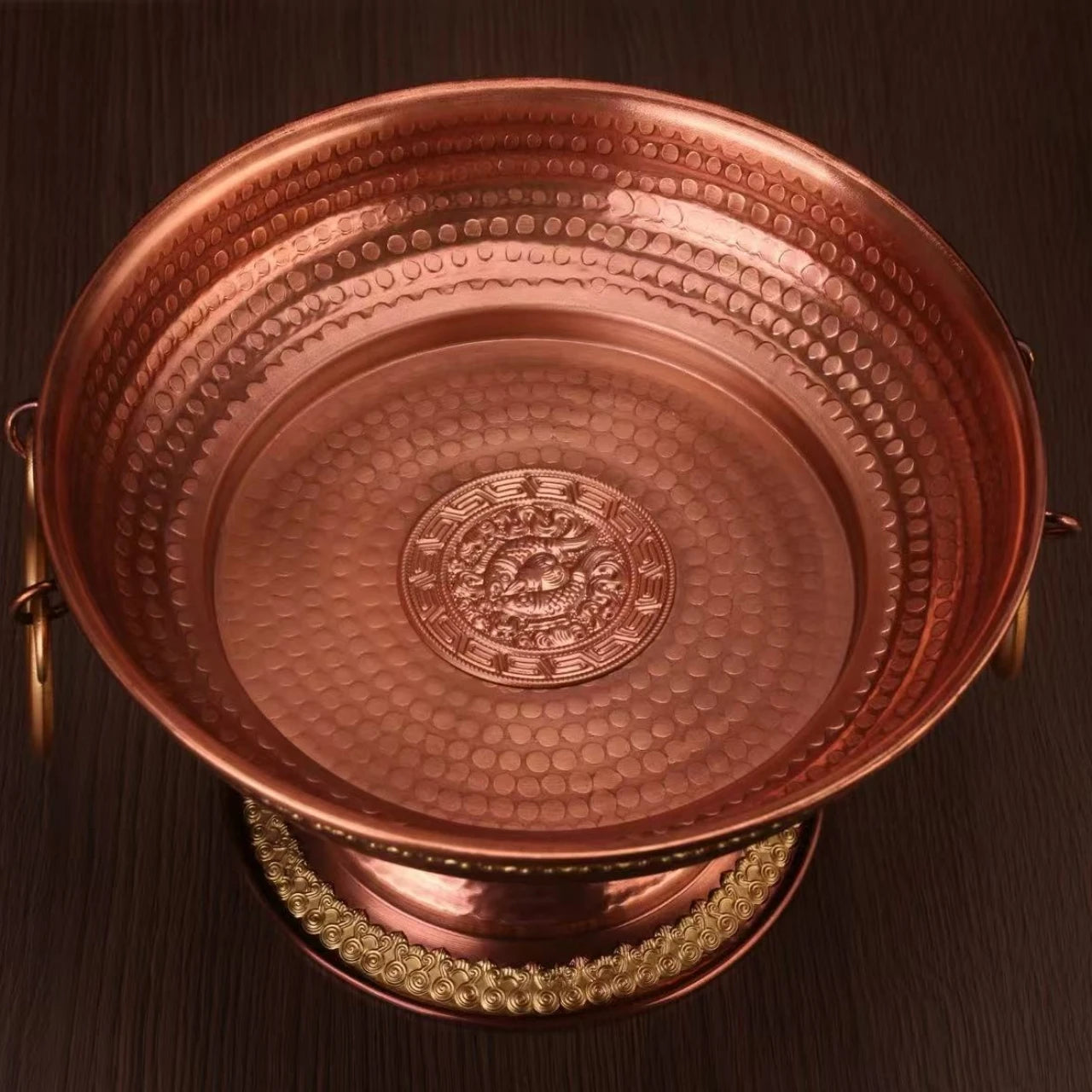 Tibetan-Style Fruit Tray Nepal Altars Platter,Engraving Pisces Hammer Texture Copper Tray,Buddhist Item Holy Plate Decoration
