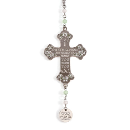 Cross Car Mirror Hanging Christian Gifts for Men Women, Metal Daily Bible Verse Car Rearview Decor Accessories, Christ Ornament