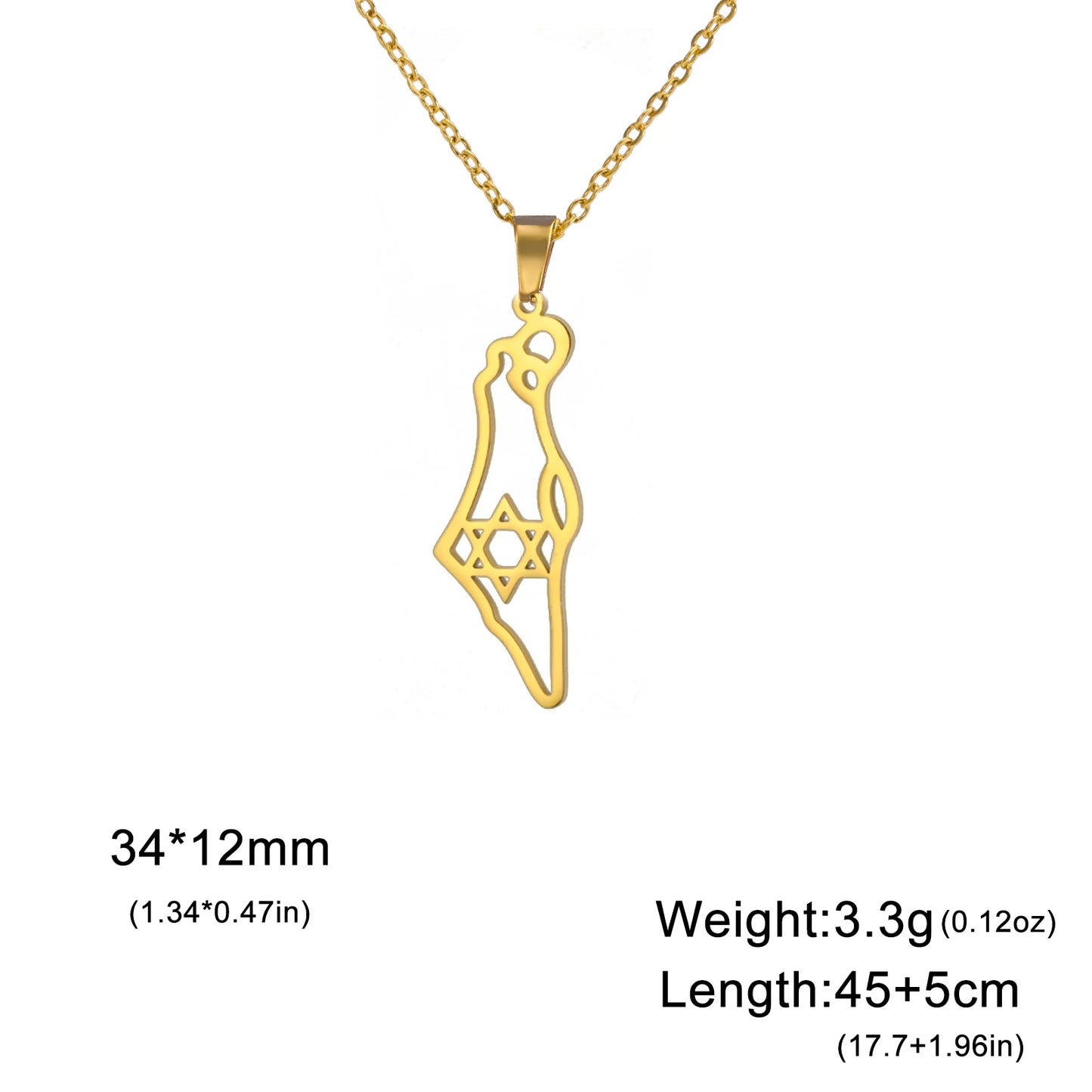 Teamer Israel Map Star of David Pendant Necklace for Women Men Jewish Stainless Steel Necklace Ethnic National Jewelry Wholesale
