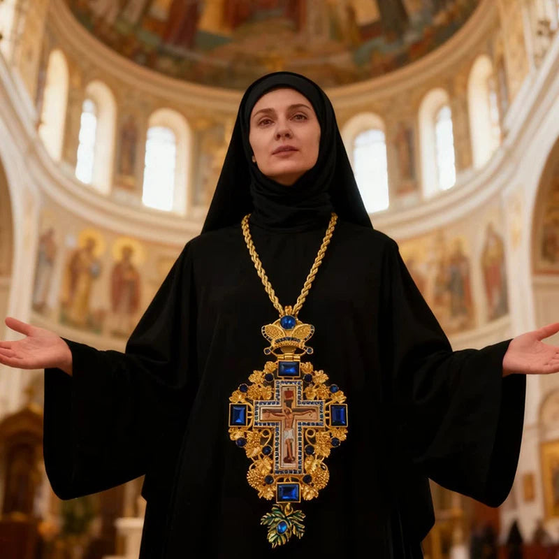 New 2026 Greece Orthodox byzantine Church Jewelry pectoral Cross Necklace Jesus Long Chain Religious icon Christian Gift Priest