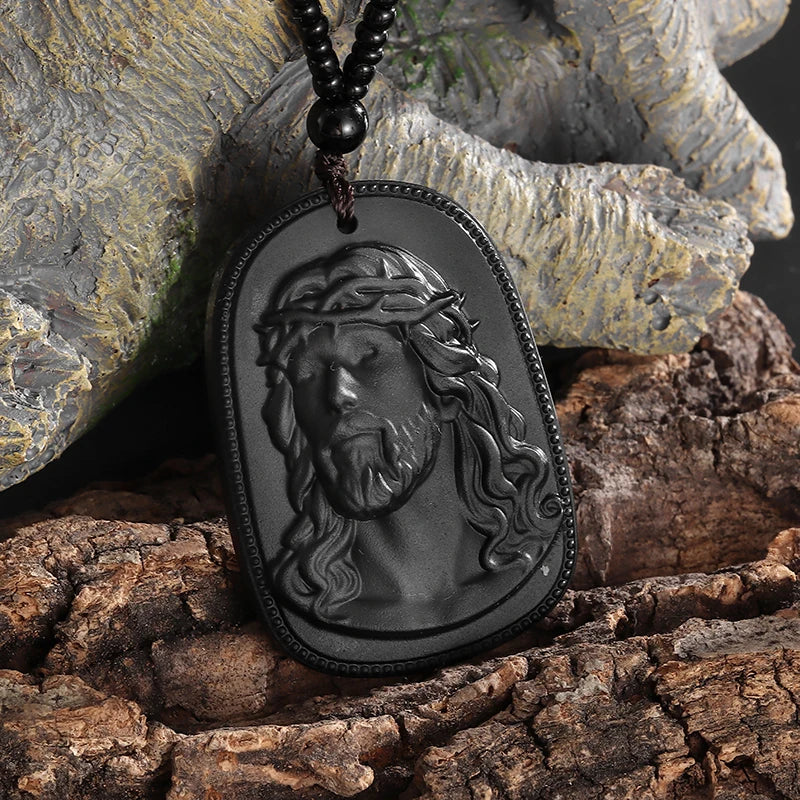Classic Religious Emerald Green Imitation Jade Jesus Statue Pendant Necklace Men Women Christian Prayer Amulet Jewelry