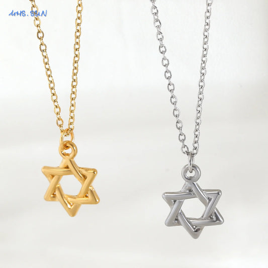 Simple Hollow Star of David Hexagram Choker Necklace for Men Women Gold Color Stainless Steel Chain Necklaces Jewish Jewelry