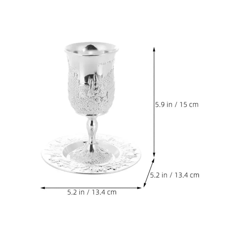 Silver Plated Kiddush Cup Nickel Plated Wine Cup with Saucer Jewish Shabbos Goblet Passover for Havdalah Passover Gift