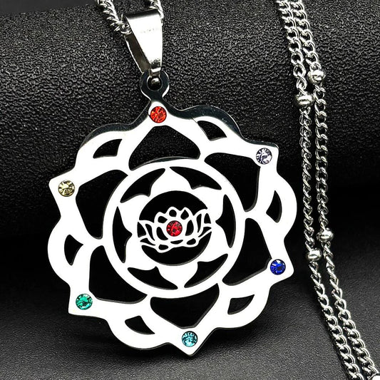 7 Chakra Sacred Geometry Metatron Necklace for Women Flower of Life Stainless Steel Stone Necklaces Reiki Healing Jewelry 9758