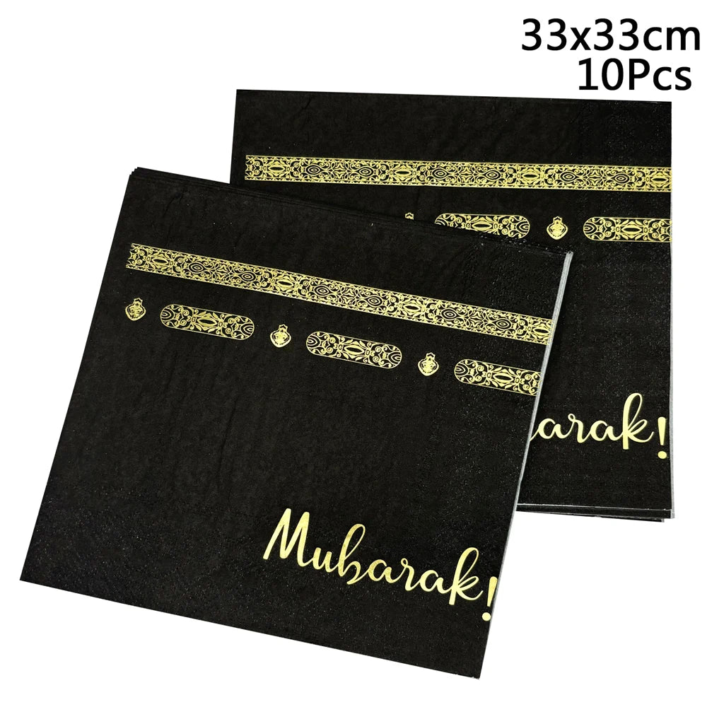 10Pcs Eid Umrah Mubarak Ramadan kareem Party Disposable Paper Plates Cup Napkin Islamic Muslim Eid al-fitr Decoration Supplies