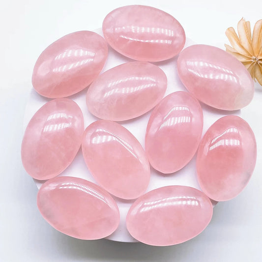 53MM Natural Rose Quartz Palm Hot Compress Massage Crystal Pink Stone Reiki Healing Eliminating Fatigue Home Decoration Gift