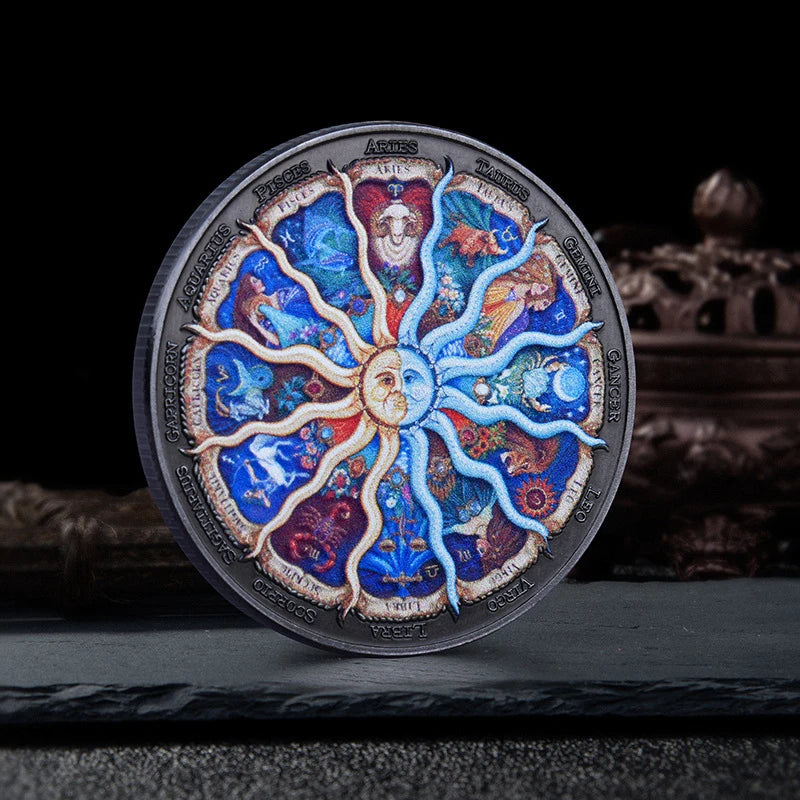 2023 Twelve Constellation Sun Moon God Lucky Coin Bronze Color Commemorative Coin Constellation Lover Small Gift Ornament