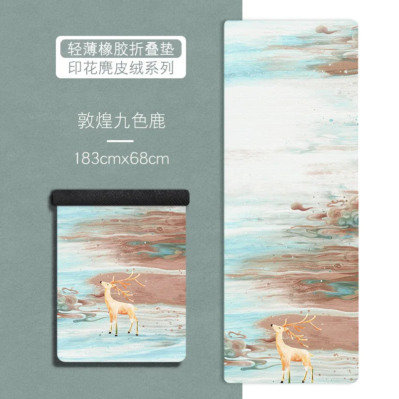Ultra-thin Folding Yoga Mat Natural Rubber Suede Print Exercise Portable Sweat-absorbing Meditation Aesthetics DIY 183*68*0.1cm