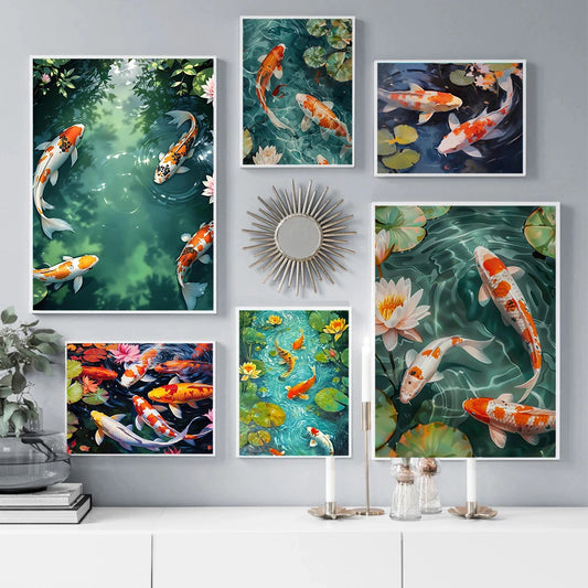 Asian Japanese Zen Tranquility Natural Aesthetics Koi Carp Art Poster Canvas Printing Living Room Bedroom Home Wall Decoration