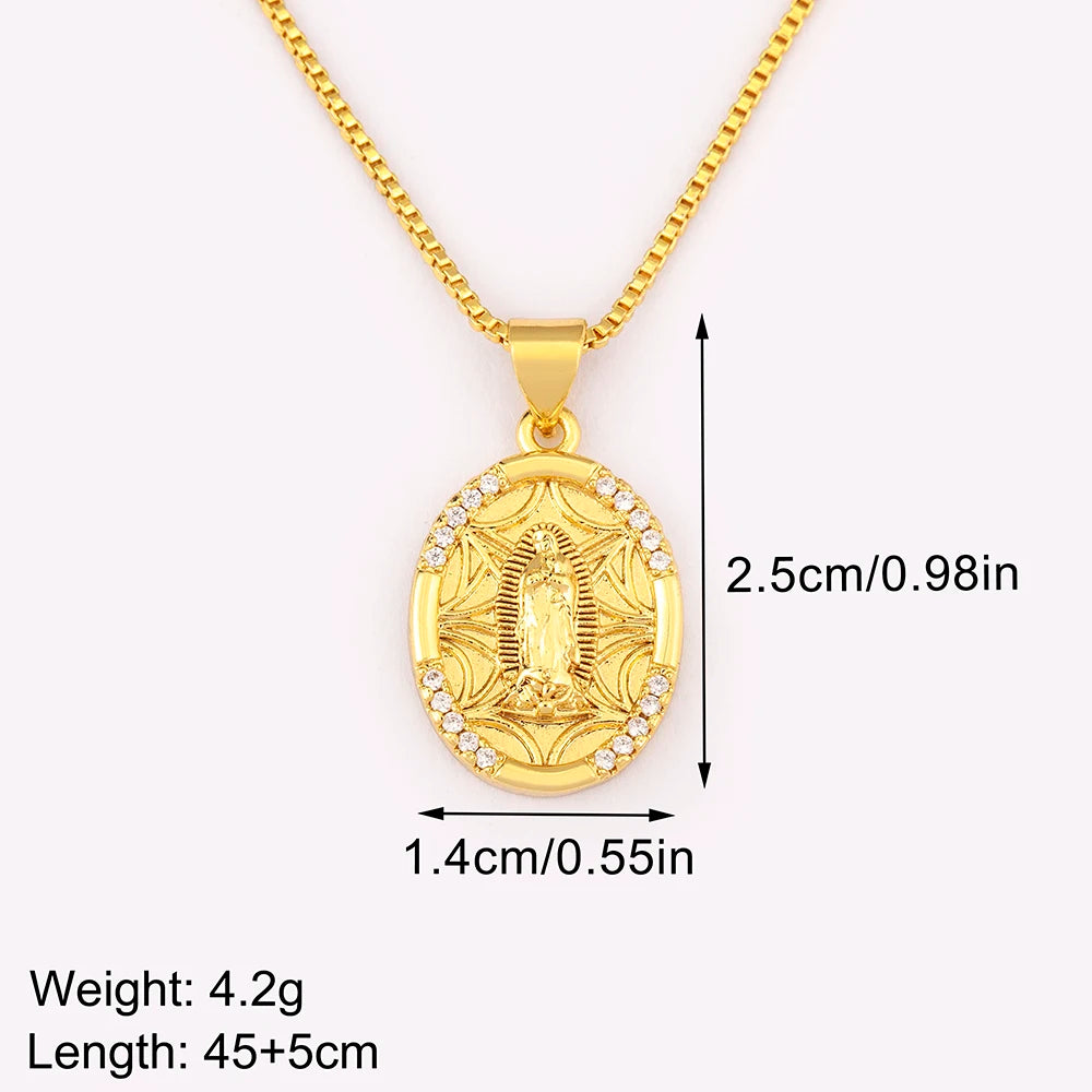 Nidin New Retro Oval/Round Shape Religious Style Zircon Flip Pendant Necklace For Female Male Lovers Photos Jewelry Accessories