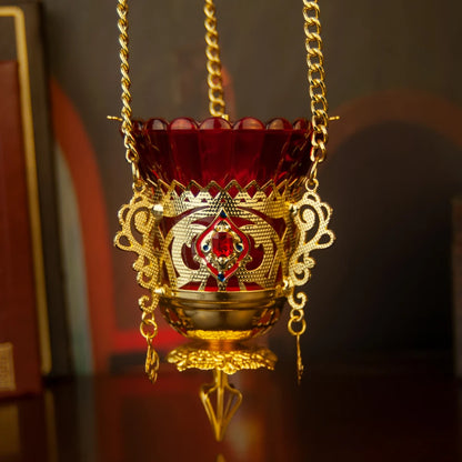 New 2026 Orthodox Church vigil Lamp Small Hanging Lamp With Chain High Quality By Hand Made Golden Plating Box Gift