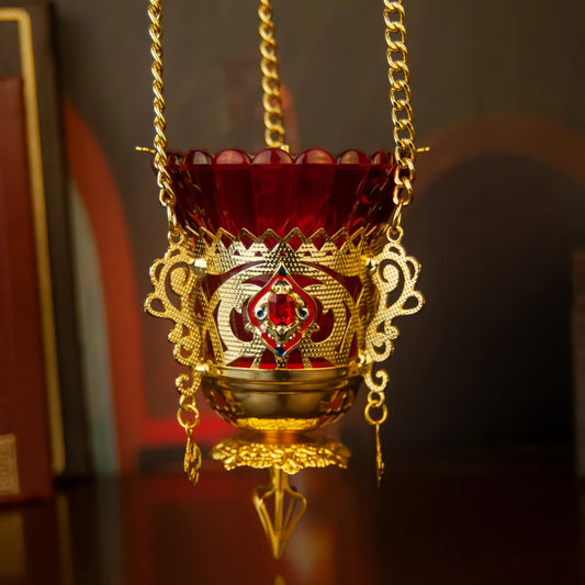 New 2026 Orthodox Church vigil Lamp Small Hanging Lamp With Chain High Quality By Hand Made Golden Plating Box Gift