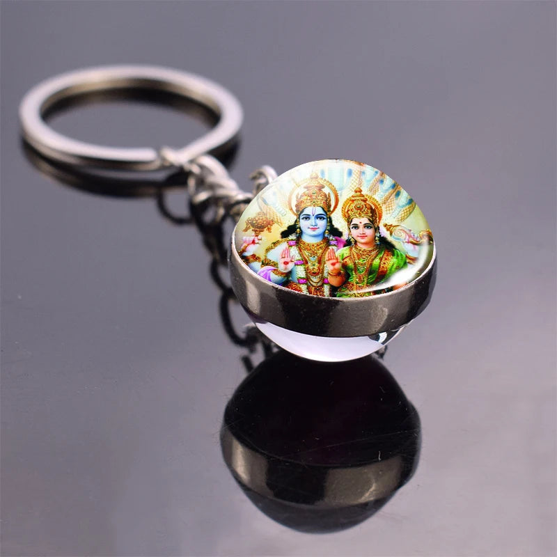 Hinduism Keychains Glass Ball Pendant Ganesha Lakshmi Shiva Goddess of Wealth Key Chains Amulet Indian Buddhist Jewelry