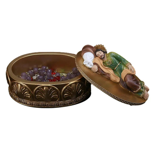 St Joseph Resin Statue Religion Jewelry Box Desktop Figurine for Office