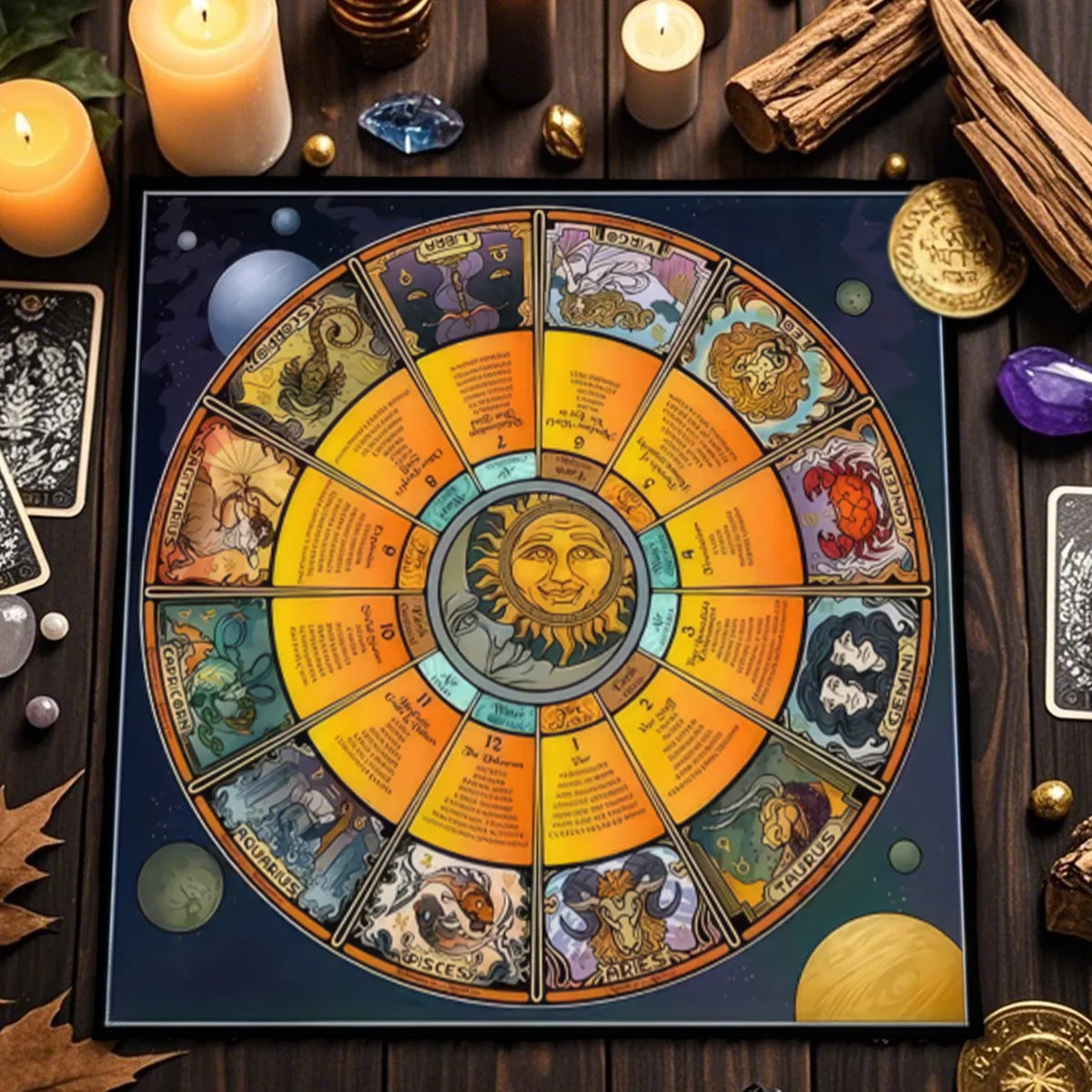Floral And Sun Tarot Card Tablecloth Altar Cloth Flower Life Spread Tarot Reading Cloth Spiritual Oracle Card Pad