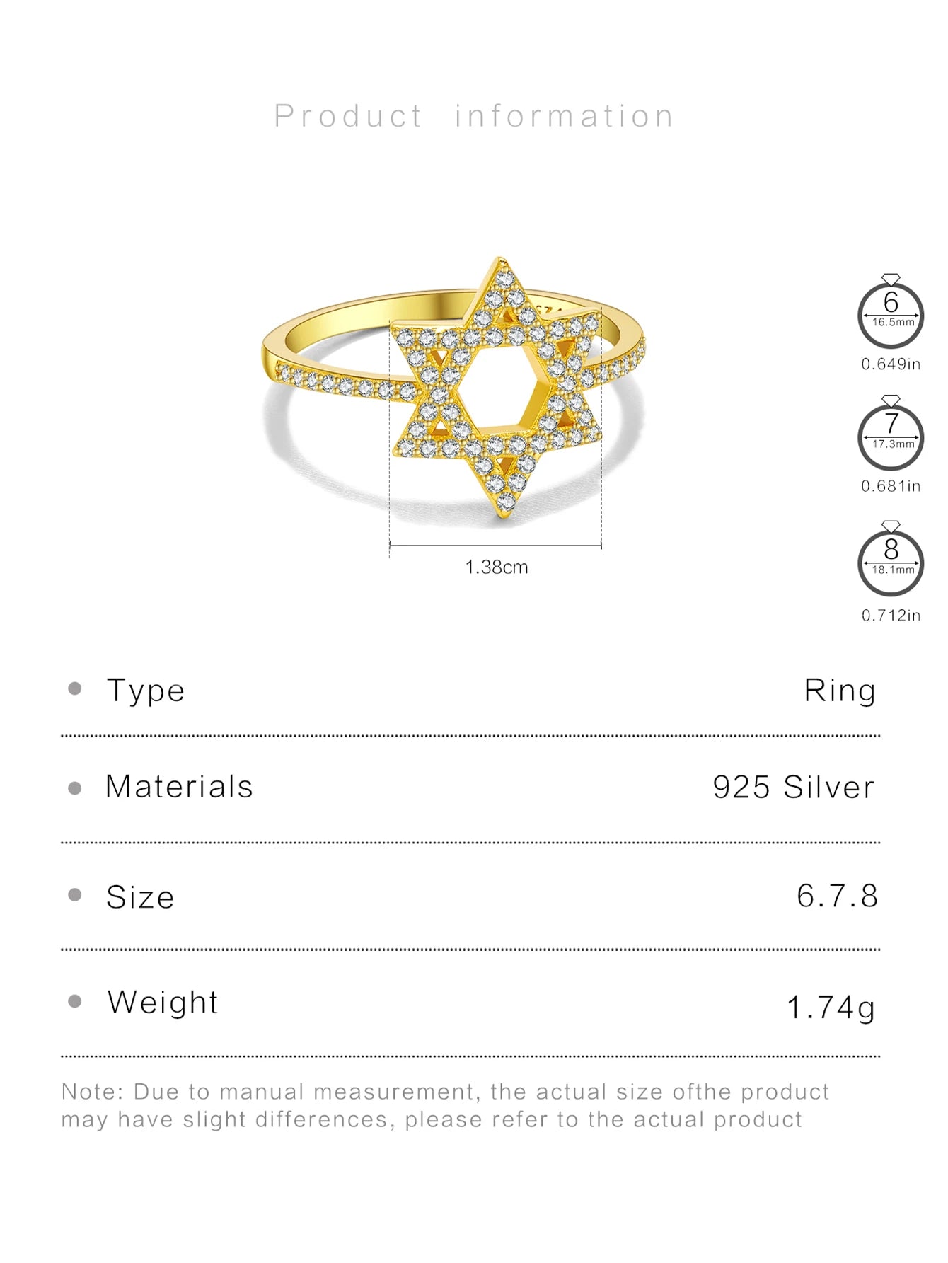 DPLAOPA 925 Sterling Silver Star of David Zircon CZ Engagement Ring 2025 New Luxury Classical Party Jewelry Gift for Women