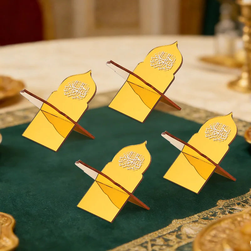 1/5Pcs Gold Acrylic Islamic Date Stand Eid Mubarak Mini Shelf Food Dessert Holder Ramadan Party Home Table Decoration Supplies