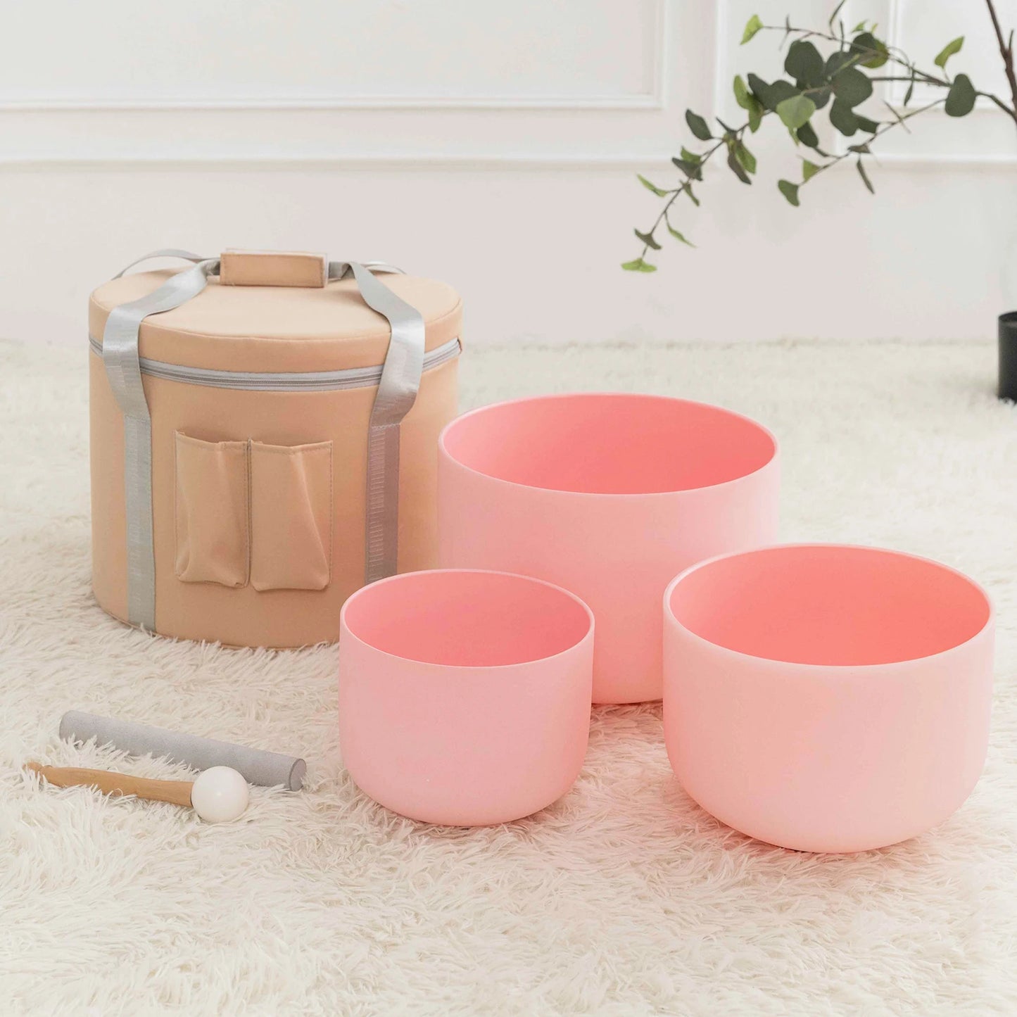 Pink 432 hz Crystal Singing Bowl Set of 7 pcs Quartz Sound Chakra Bowl Yoga Meditation Healing  with Carry Case