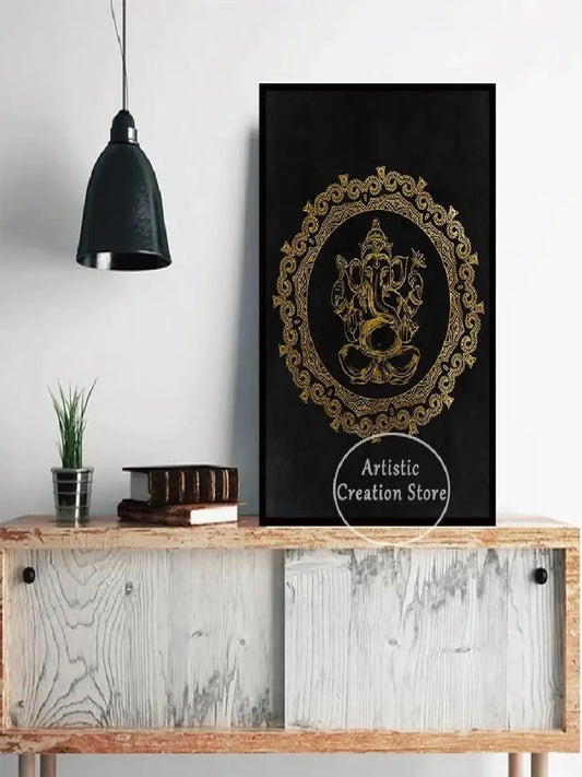 Golden Om Hindu Symbol Ganesha Poster  Indian God Canvas Prints Wall Art for Living Room Bedroom  Minimalist Decor Spiritual Hom