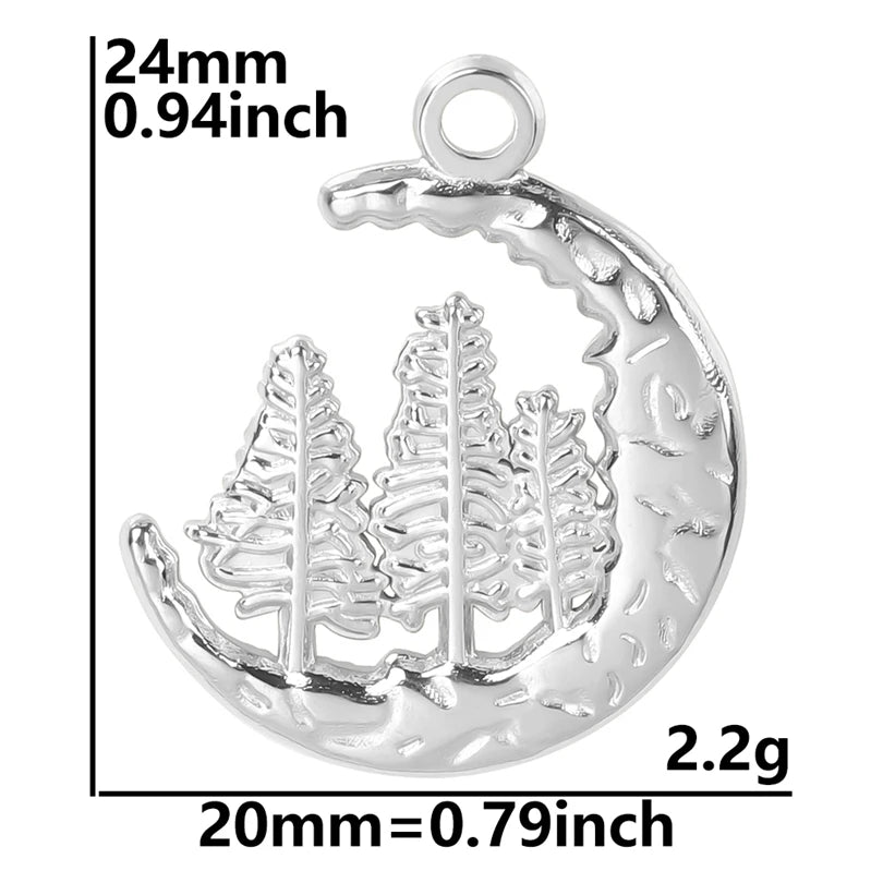 100% Stainless Steel Moon Pendants For Jewelry Making Supplies Various Luna Animal Wings Sun Star Eye Charms In Bulk Accessories